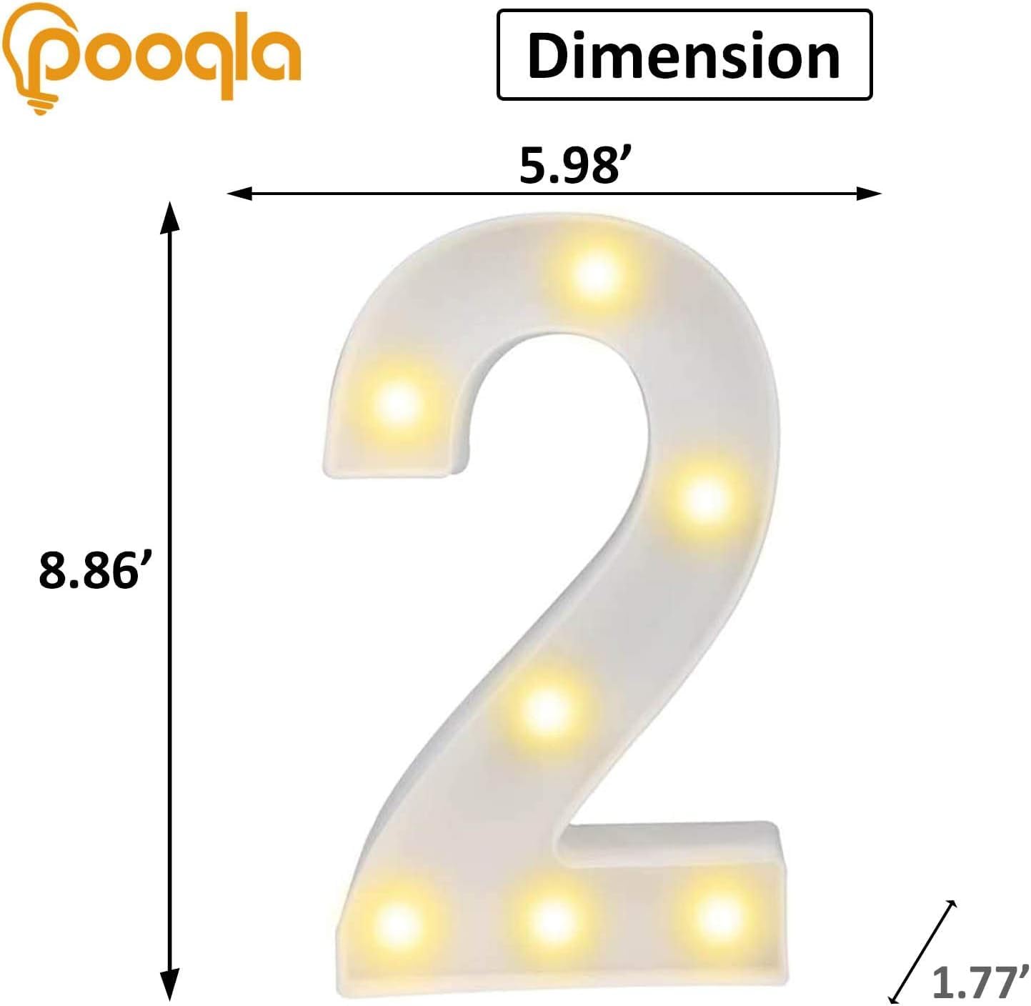 Pooqla LED Light Up Numbers, Warm White and Cool White Decorative Lighted Marquee Numbers, Light Up Numbers for Boys Girls Party, Wedding, Bar, Night Light, Room Decor, Birthday Decoration, Number 2 image 5