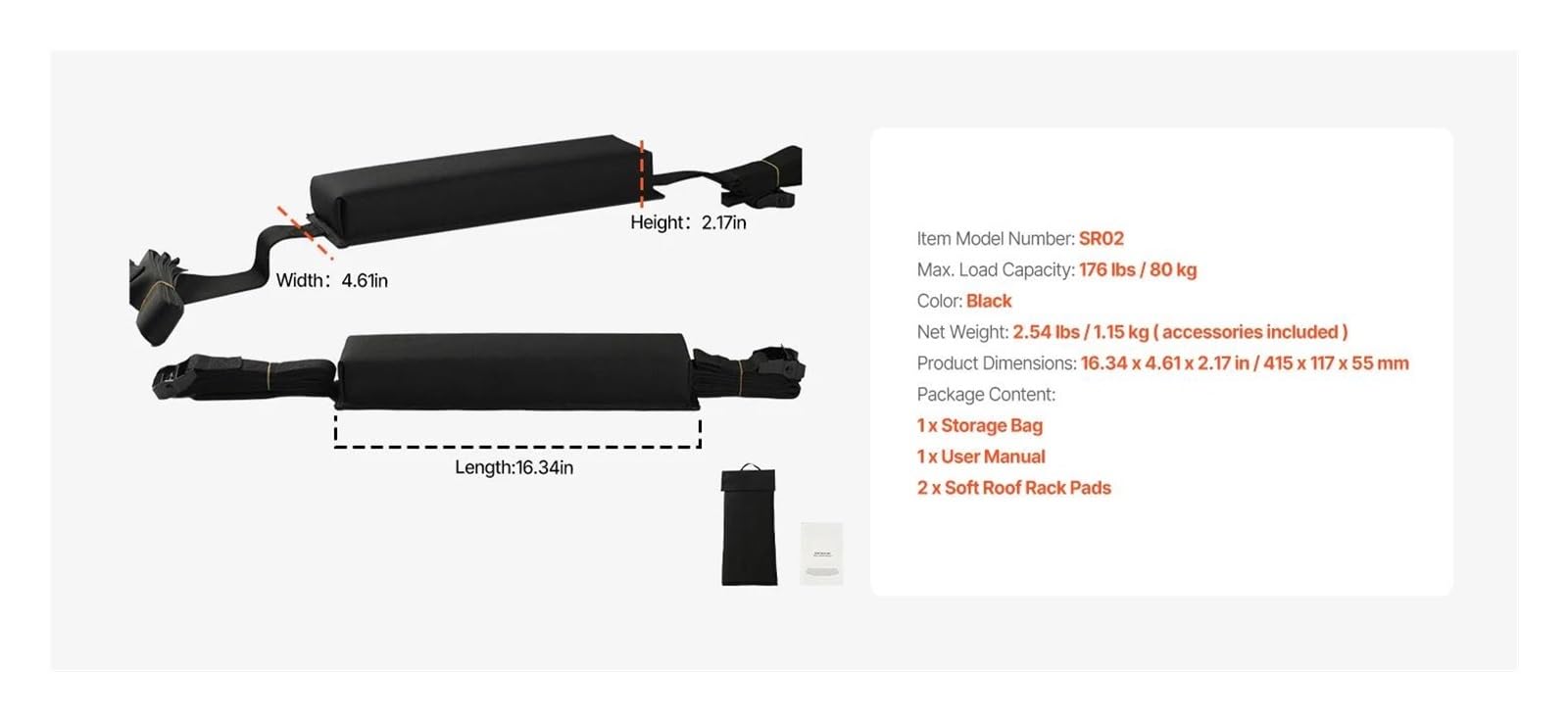 Genérico Barra Techo para Coches Almohadillas Blandas para Portaequipajes Techo Universales para Coche para Kayak con 2 Correade Amarre para Canoa Snowboard Y Remo Equipaje Superior Coche | 15.5inch
