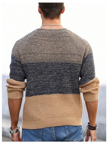 Verdusa Men's Long Sleeve Round Neck Knitwears Color Block Knitted Sweaters2
