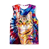 TZQPSJW Kids Tie Dye Tank Tops Childrens Sleeveless T Shirts Colorful Cats Graphic Tees for 9-10 Years Boys Girls