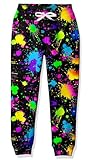uideazone Pants for Boys Colorful Splash Graphic Sweatpants Size 12 Casual Sports Trousers for Rave Party