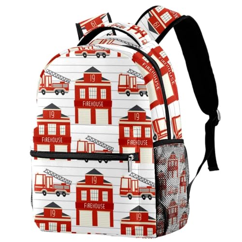 Sac à dos d'école grand confort pour ados avec motif camion de pompiers
