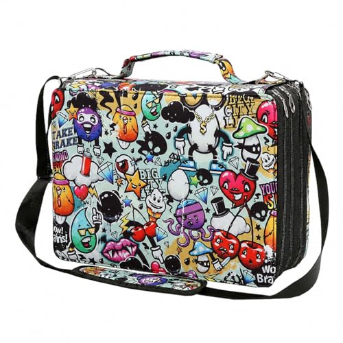 Image of 224-Slot Marker Organizer Bag, 4-Layer Case with Strap | 224-slot 4-layer marker bag in twill Oxford fabric with handle, detachable strap, smooth zipper for studio and outdoor use.