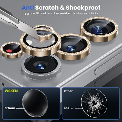 Image of WSKEN for Samsung Galaxy S25 Ultra Camera Lens Protector - Ultra Thin | Case Friendly, 9H Shatterproof Tempered Glass, Anti Scratch Metal Circle, Camera Screen Protector Cover Accessories, Glitter