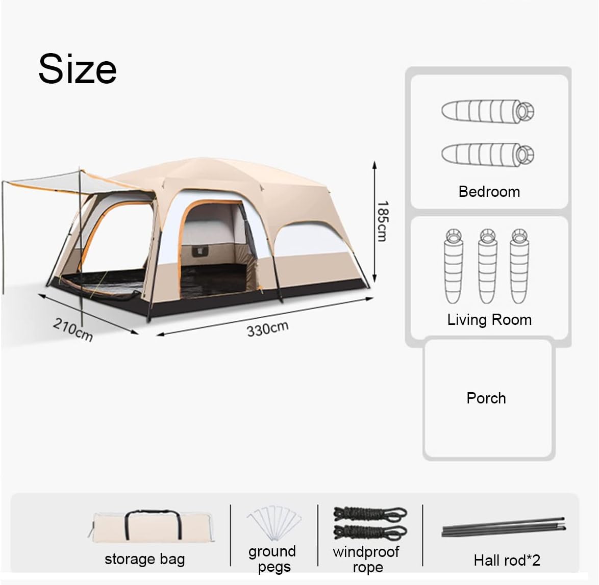 House Tent Large Tents for Camping Hiking Party,Multi-Family Tent with Mesh Windows,Sturdy Steel Poles,Waterproof Double Layer,Outdoor Tent Sun Shelter