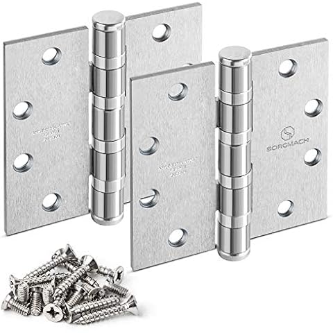 SORGMACH Satin Chrome 4.5 Inch Commercial Hinges Square Radius Corners Door Hinges Flat Iron Hinge 4 ½"x 4 ½" Door Hardware for Doors - 3 Pack Cover