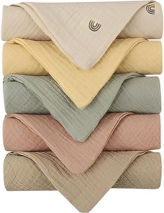 Image of 100% Cotton Baby Muslin Washcloths, 5 Pack Multi-Color Soft Baby Towels, Saliva Towel Set for Burping, Newborn Gift, Onesize, Black