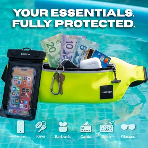 Image of DRENCH 100% Waterproof Waist Pack Neon Yellow | Caribana & Caribbean Carnival Bag for Jouvert, Festivals, EDM Raves, Pool Parties, Travel & High Visibility Outdoor Use | Waterproof Phone Pouch Dry Bag