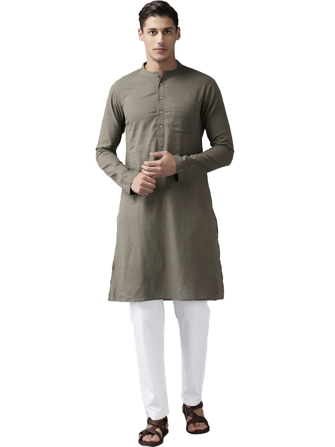 See Designs Men's Khaki Cotton Straight Kurta With Slub Effect - Sdkt1015Xs (Xs)