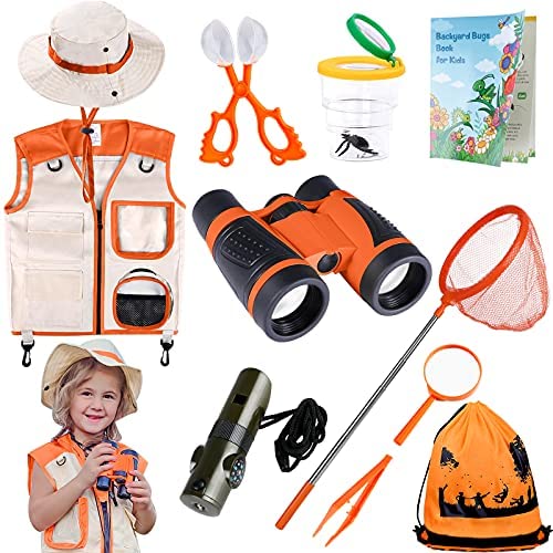 INNOCHEER-Explorer-Kit-Bug-Catcher-Kit-for-Kids-Outdoor-Exploration-with-Vest-Binocular-Magnifying-Glass-Hand-Crank-Flashlight-Whistle-Bug-Collector-Bag-for-Boys-Girls-iEOrangeiaE