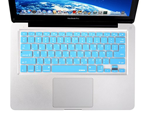 XSKN Hebrew Language Blue Silicone Keyboard Skin Cover for 2015 and Earlier Released MacBook Air 13 MacBook Pro 13 15 17 Inch - US EU Common Version