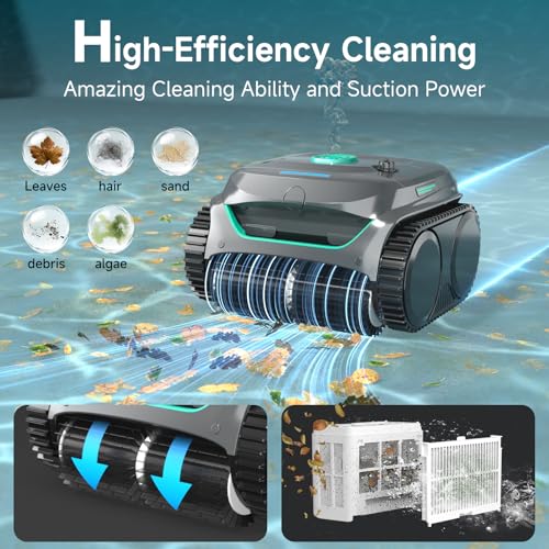 Image of WYBOT C2 Cordless Robotic Pool Cleaner, Wall&Waterline Pool Vacuum Robot with Ultra-fine Filtration, Extended 180mins Runtime, Triple-Motors, for Inground Pools up to 2152 Sq.ft (Grey&Green)