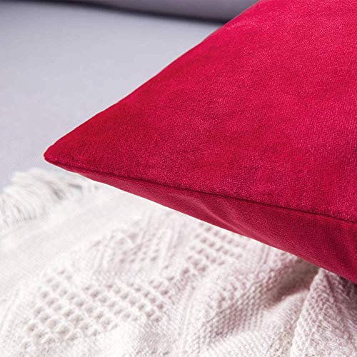 Image of MIULEE Pack of 2 Velvet Pillow Covers Decorative Square Pillowcase Soft Solid Cushion Case for Sofa Bedroom Car 16 x 16 Inch Red