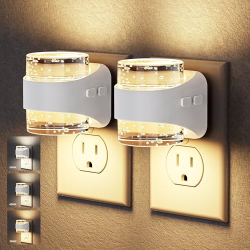 Image of JandCase LED Night Light, Bubble Night Lights Plug into Wall, [2 Pack] Night Light 3000K /4000K /5000K & 3 Brightness Levels, Dimmable Nightlight with Dusk to Dawn Sensor for Bathroom Hallway Bedroom