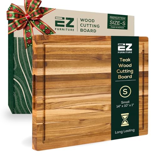 EZ FURNITURE Non-Toxic Teak Wood Cutting & Serving Board, Christmas