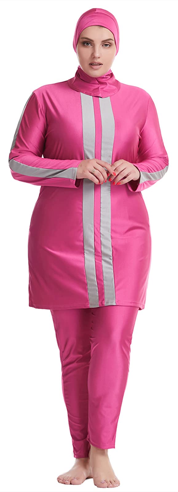 WOWDECOR Modest One Piece Swimsuits for Women Girls Full Coverage Burkini (Rose Red, XL)