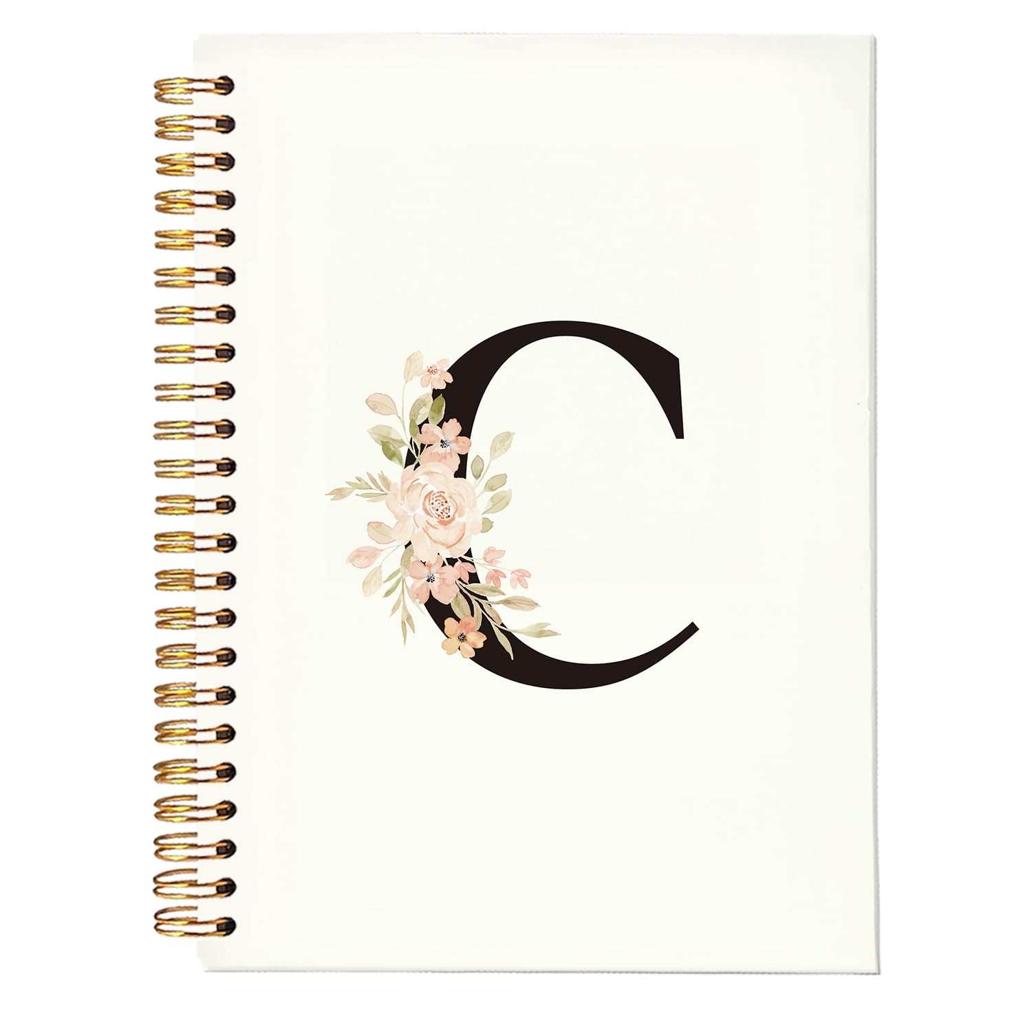 Journal monogrammé de prestige lettre C avec délicat motif floral rose et finitions mates