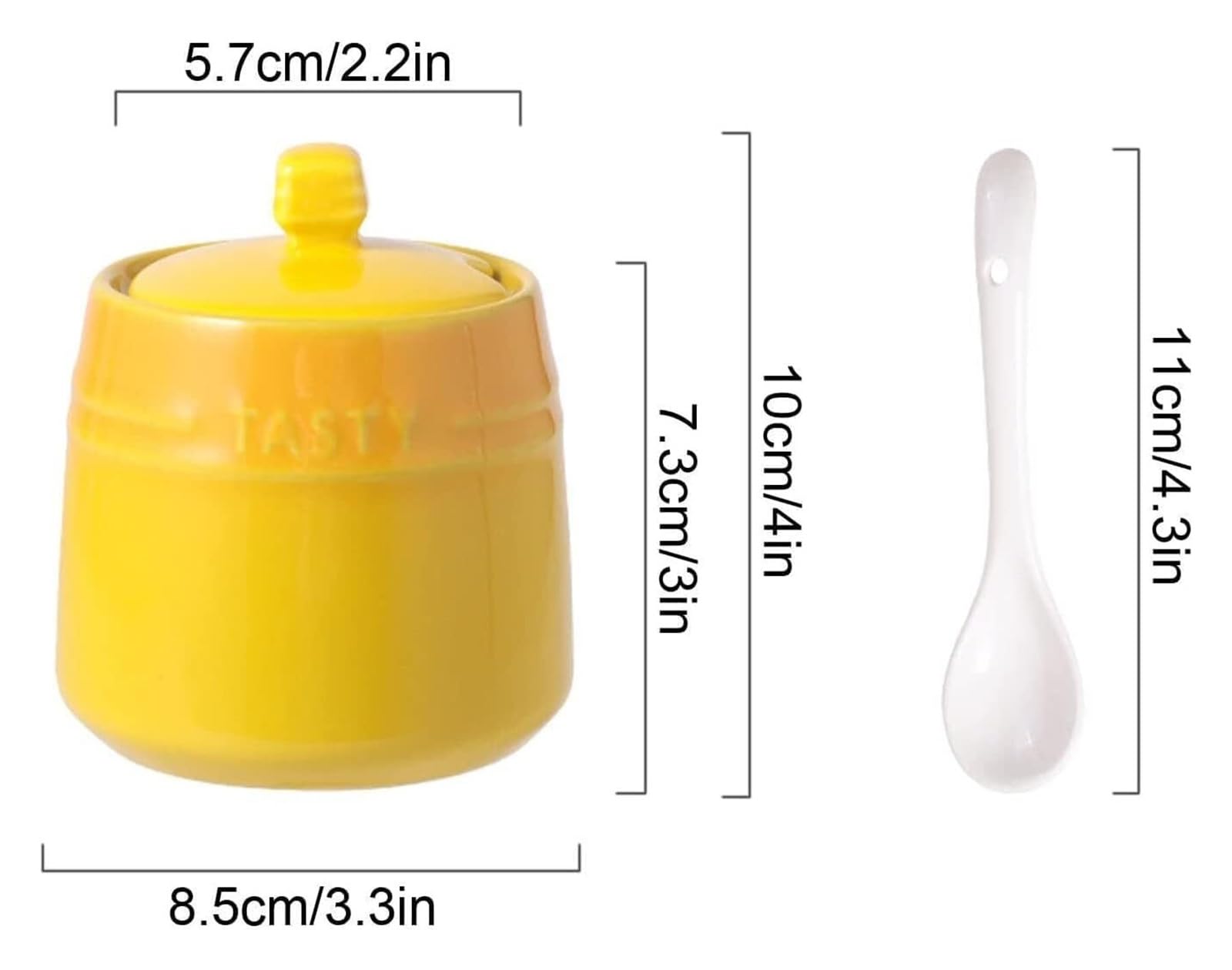 Azucarero,Azucarero,Azucarero de cerámica degradada francesa con tapa, Azucarero sólido con cuchara, Tarro de especias de porcelana, Almacenamiento de decoración de cocina(Yellow)