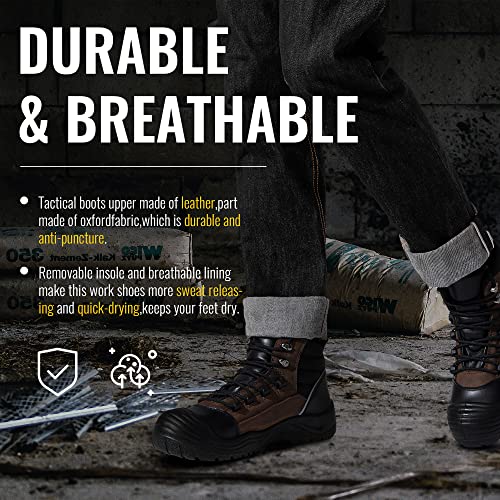 Jousen Mens Industrial & Construction Boots Work Boots 6" Composite Toe Slip & Impact Resistance Leather Safety Work Boots For Men(Amy8130 Darkbrown 10) #TOP7