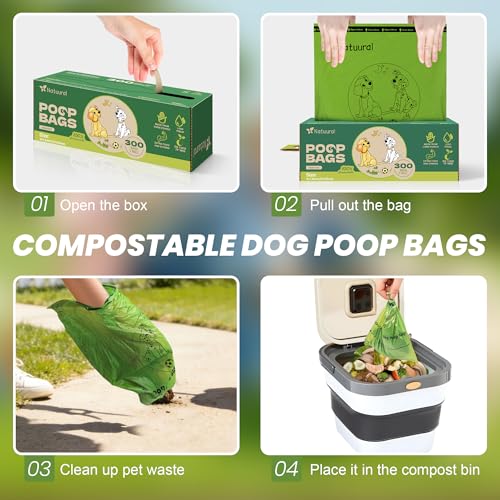 Compostable Dog Poop Bags-300 Bags 1Rolls, Poop Bags for Dogs Made of Cornstarch, Unscented, Ideal for Backyard or Home and Cat Litter Disposal - Image 6
