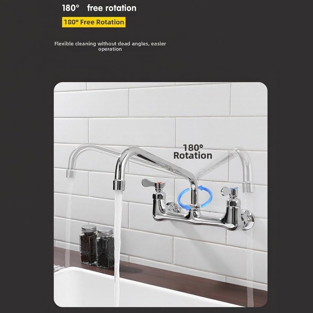 Robinet de cuisine commercial en laiton massif de 20,3 cm pour évier chaud et froid - Argent pour restaurant utilitaire - Amélioration de la maison