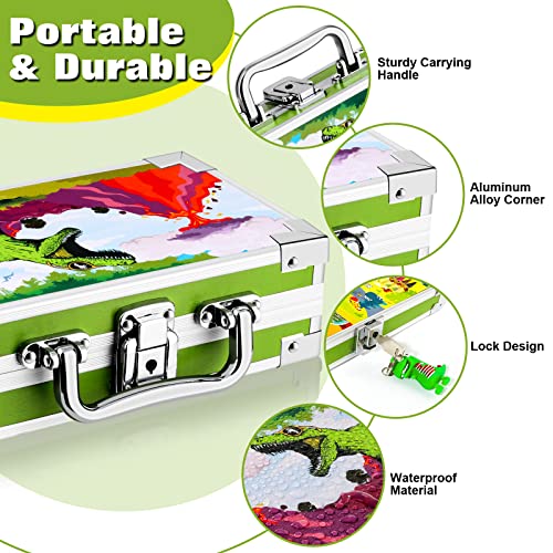 Image of JYPS Dinosaur Pencil Box for Boys & Girls, Lock Box with Portable Handle and Dinosaur Keychain, Green Pencil Case, Cute School Supplies, Back to School Gift