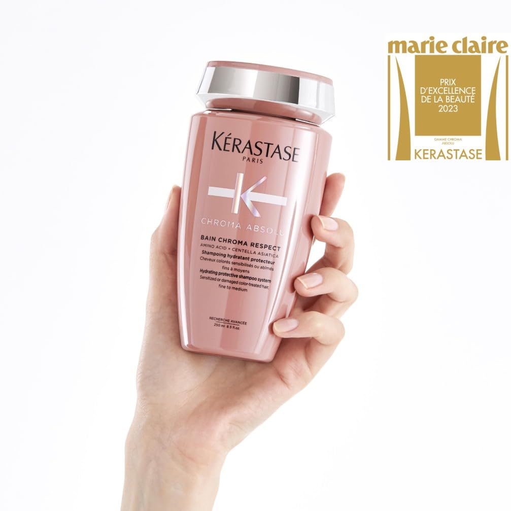 Kérastase, Chroma Absolu, Routine Idratante per Capelli Colorati Sensibilizzati o Danneggiati, Con Centella Asiatica, Shampoo Bain Chroma Respect + Balsamo Fondant Cica Chroma + Siero Thermique Chroma
