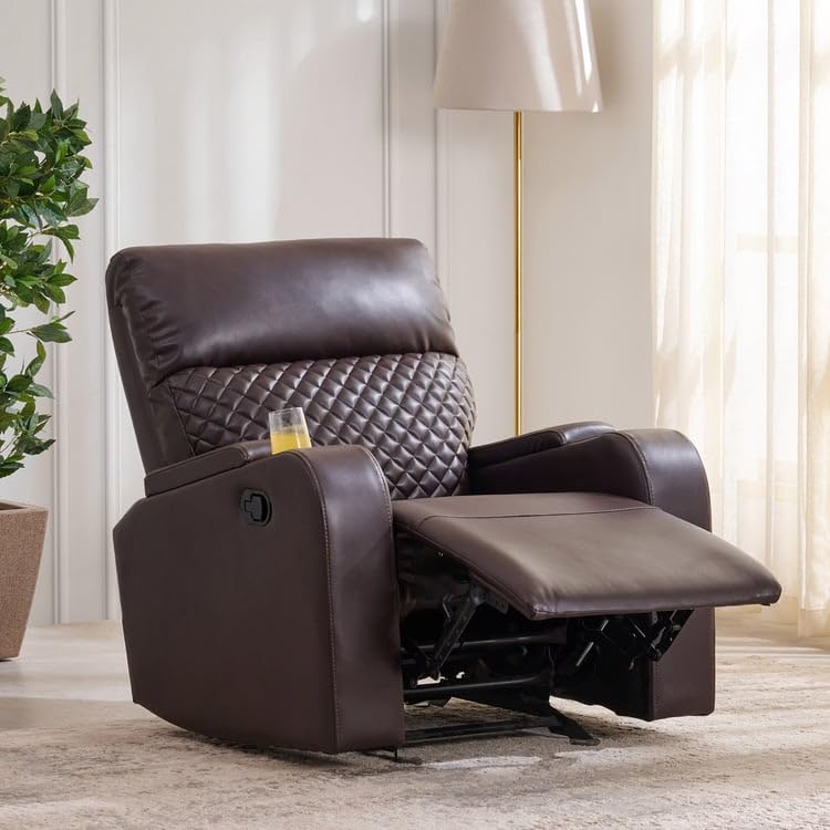 Image of Home Centre | Asher | Faux Leather | Solid Wood | 1 Seater Recliners | Brown | 2 Years Warranty