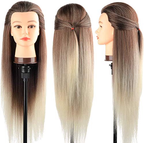 Mannequin Head 28" Styling Training Head Mixed Real Hair with Free Clamp (Dark Gray)-4-613