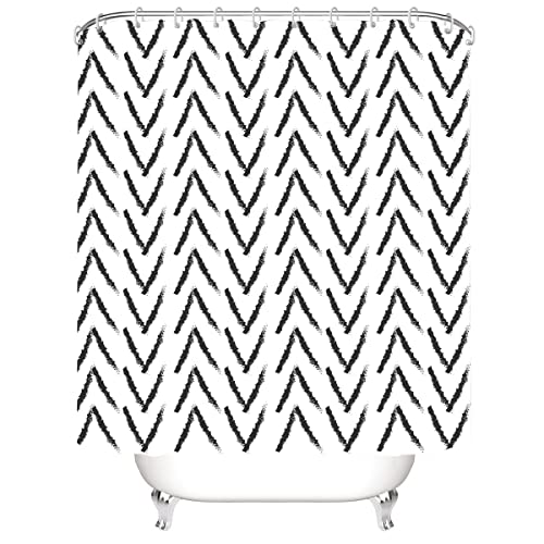 Liomind Cortinas De Baño,Herringbone Waterproof Fabric Shower Curtain With12 Hooks, Bathroom Modern Geometric Striped Zigzag Shower Curtain,Cortinas Para Baño,72" X 72" #TOP5
