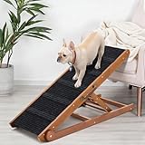 Dog Ramp for Bed - Foldable Small to Large Dog Ramp for Couch - 6 Adjustable Height from 12' to 24' - Stairs with High Traction Mat - Wooden Ramp for Dogs to Get on Bed Couch Car Up to 200LBS（Walnut）