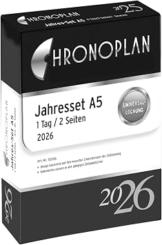 Chronoplan 50206 Calendar Insert 2026 Year Set A5 148 x 210 mm, Replacement Calendar for Diary, Daily Planner, Ideal for Detailed Daily Planning, 1 Day on 2 Pages, with Universal Punching, White
