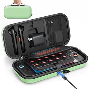 [Charge inside] Carrying Case for Nintendo Switch 2 2025 / Switch OLED / Switch with Adapter and Joy-Con Storage, Travel Case for Switch 2 Console with 22 Game Card Storage (Green)