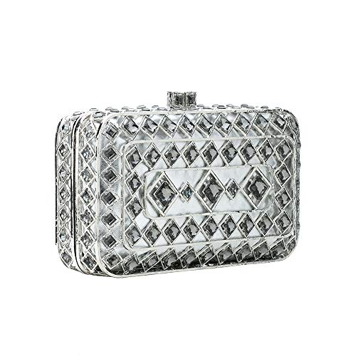 Bolsa Clutch Metal em Trama e Maxi Cristais (Prata)