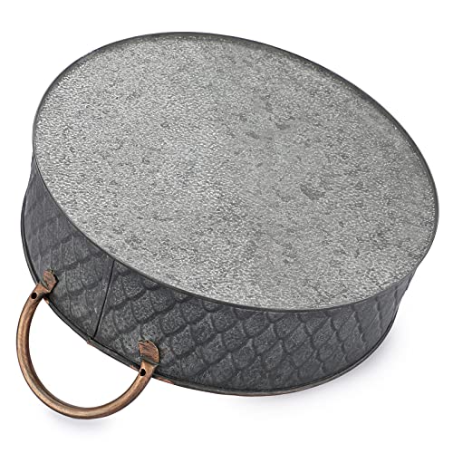 Hipiwe Galvanized Metal Iron Tray With Handles Industrial Farmhouse Style Svering Tray Round Decorative Coffee Table Centerpiece Tray For Home Party Wedding Decor #TOP6
