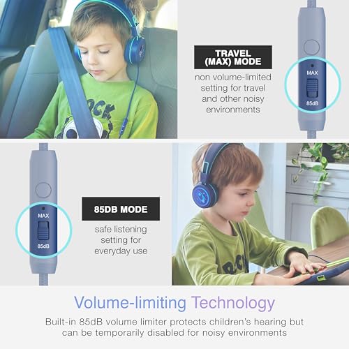 Image of MEE audio KidJamz KJ55 Personalized Wired Headphones for Kids with Custom Full Color Photo Print, 3.5mm Plug Headset, Volume Limiter, & Microphone, Printed Graphics for School, Gift, Travel (Blue)