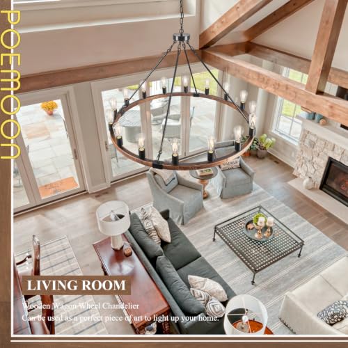 Image of Farmhouse Wood Wagon Wheel Chandelier 16-Light 43.3 inch Light Fixture