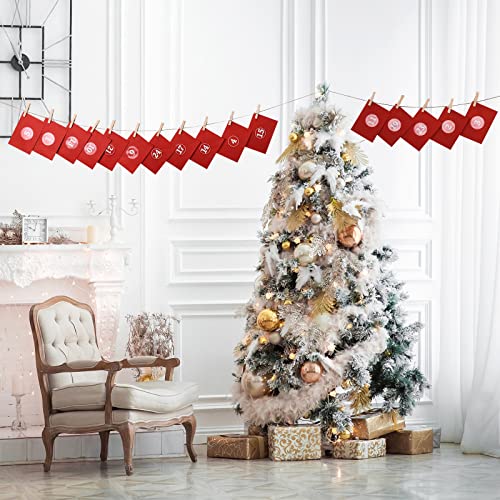 KOHMUI Adventskalender mit 24 Karten Ich Liebe Dich, Weil in 24 roten Umschlägen, Kärtchen mit 24 Zahlenaufkleber, Ein Natur Seil, 24 Holzklammern für Männer, Frauen, Paare