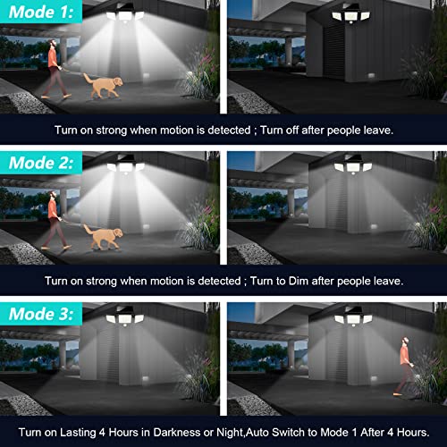 Tuffenough Solar Outdoor Lights 2500Lm 210 Led Security Lights With Remote Control,3 Heads Motion Sensor Lights, Ip65 Waterproof,270° Wide Angle Flood Wall Lights With 3 Modes(1 Packs) #TOP4