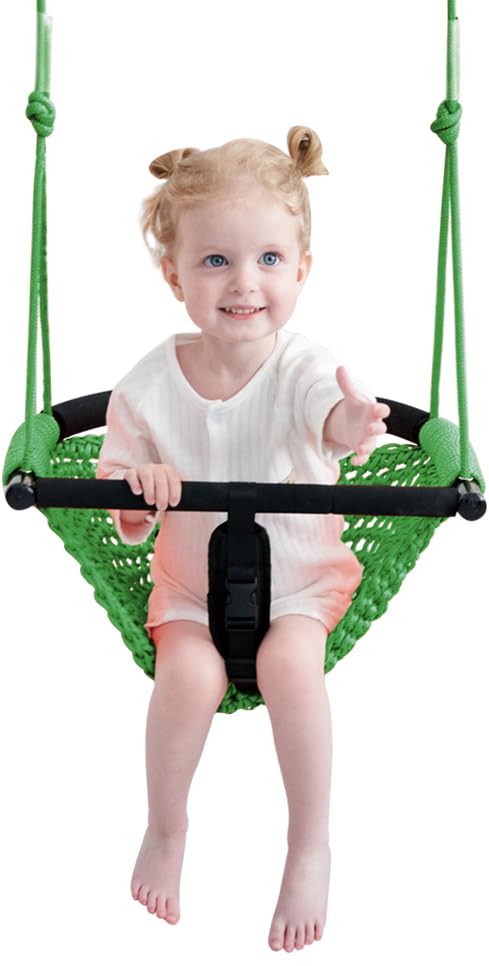 ROPECUBE Toddler Swing & 2-in-1Baby Swing - Adjustable Rope Swing Seat for Kids | Indoor & Outdoor Durable Backyard Swing Set for Infants & Toddlers (Green)