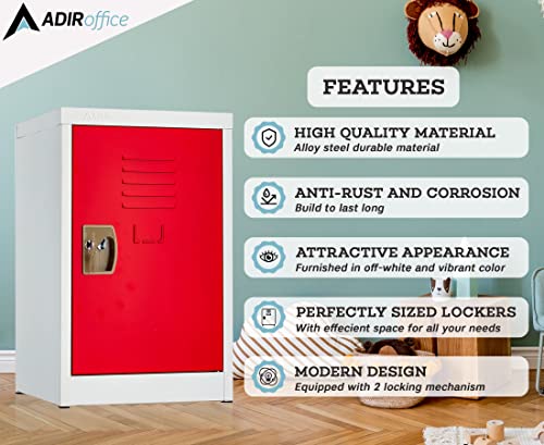 Adiroffice Kids Steel Metal Storage Locker - For Home & School - With Key & Hanging Rods (24 In 1 Door, Red) #TOP4