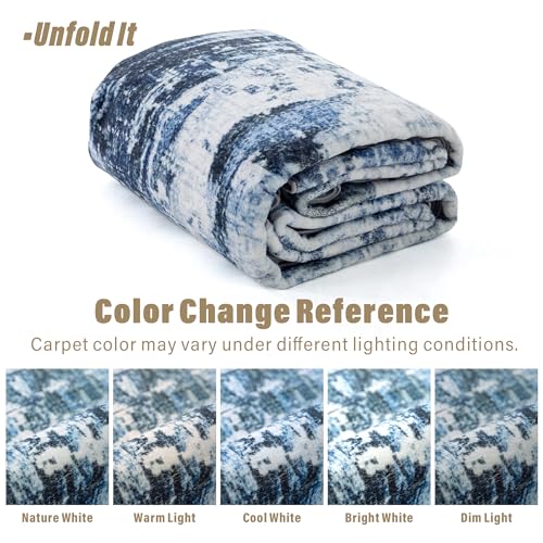 Carvapet 8x10 Area Rugs for Living Room Bedroom, Washable Modern Boho Large Carpet, Low Pile, Non Slip, Foldable, Soft Area Rug with Rubber Backing (8 x 10 Feet, Dark Blue)