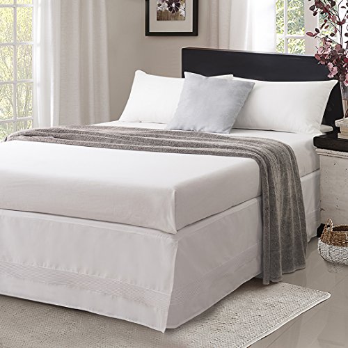 Valea Home Bed Skirt With Stitch On White Dust Ruffle With Split Corner, Durable Elegant Luxury Queen 14-Inch Drop #TOP6