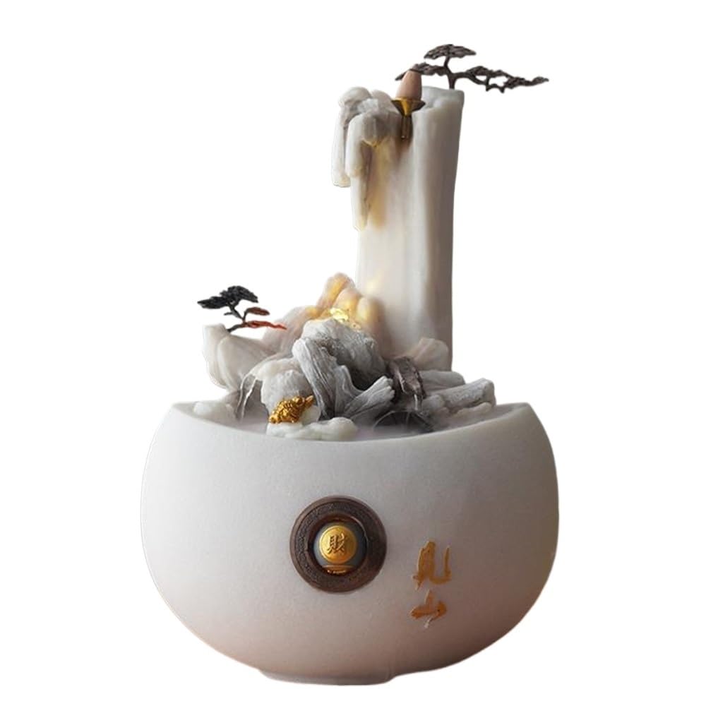 ZTHYSHOZ Tabletop Fountain Waterfall Sandstone Rockery Desktop Fountain Decoration Circulating Water Small Meditation Relaxation(White)