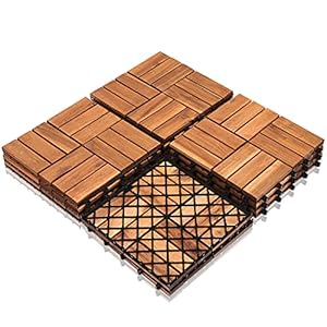 Gimisgu Houten tegels balkon, acaciahout, tuintegels, terrastegels, 30 x 30 cm, 2 m², 12 latten, tegels gemakkelijk te leggen (22 stuks)