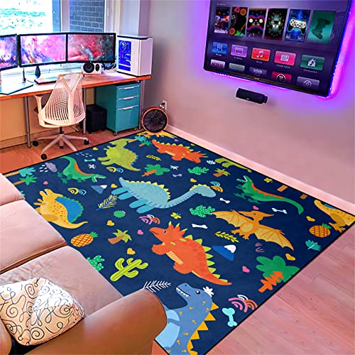 Cartoon Dinosaur Area Rugs for Kids Boys 3D Printed Carpet for Boys Bedroom Home Decor Large Dinosaur Play Rugs, Crystal Polyester Dinosaurs Carpet Rug Mat, 3'×5'