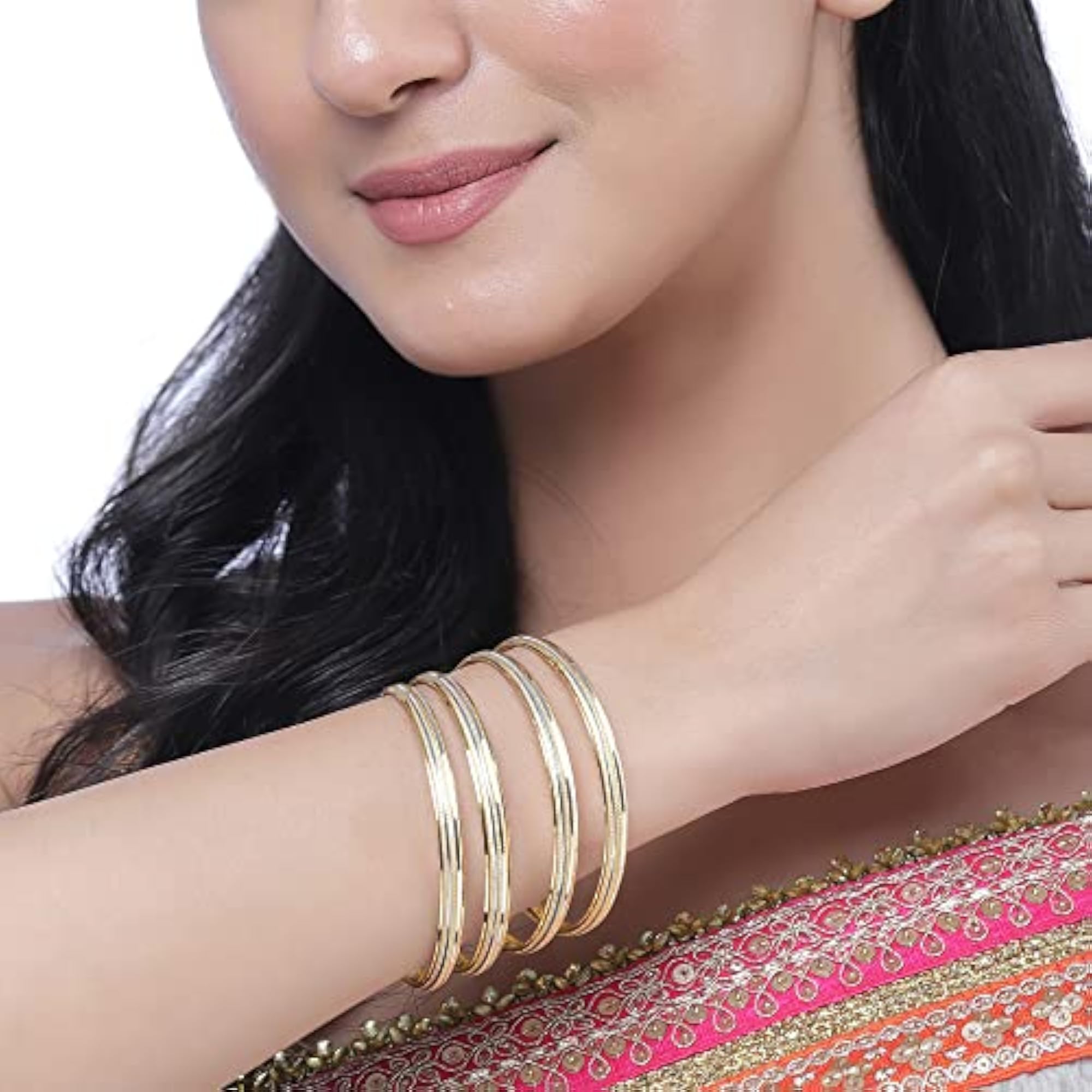 Set of 4 Silver Line 2.4 Plated Dual Toned Classic Bangles