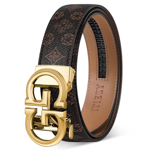Image of ITIEZY Ratchet Belts for Men - Leather Click Belt for Casual Dress 1 3 /8 inch, Mens Adjustable Belt Trim to Fit