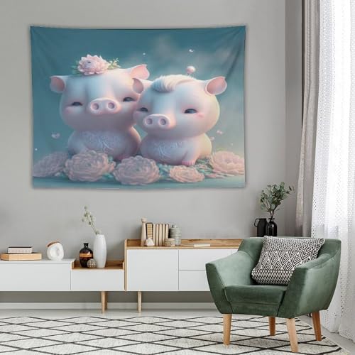 Tapisserie murale cochon mignon grand format 150x200 impression 3D - 4