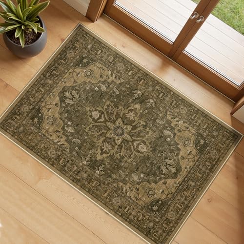 RELEANY Washable Area Rug, Small 2'x4', Brown/Dark Brown